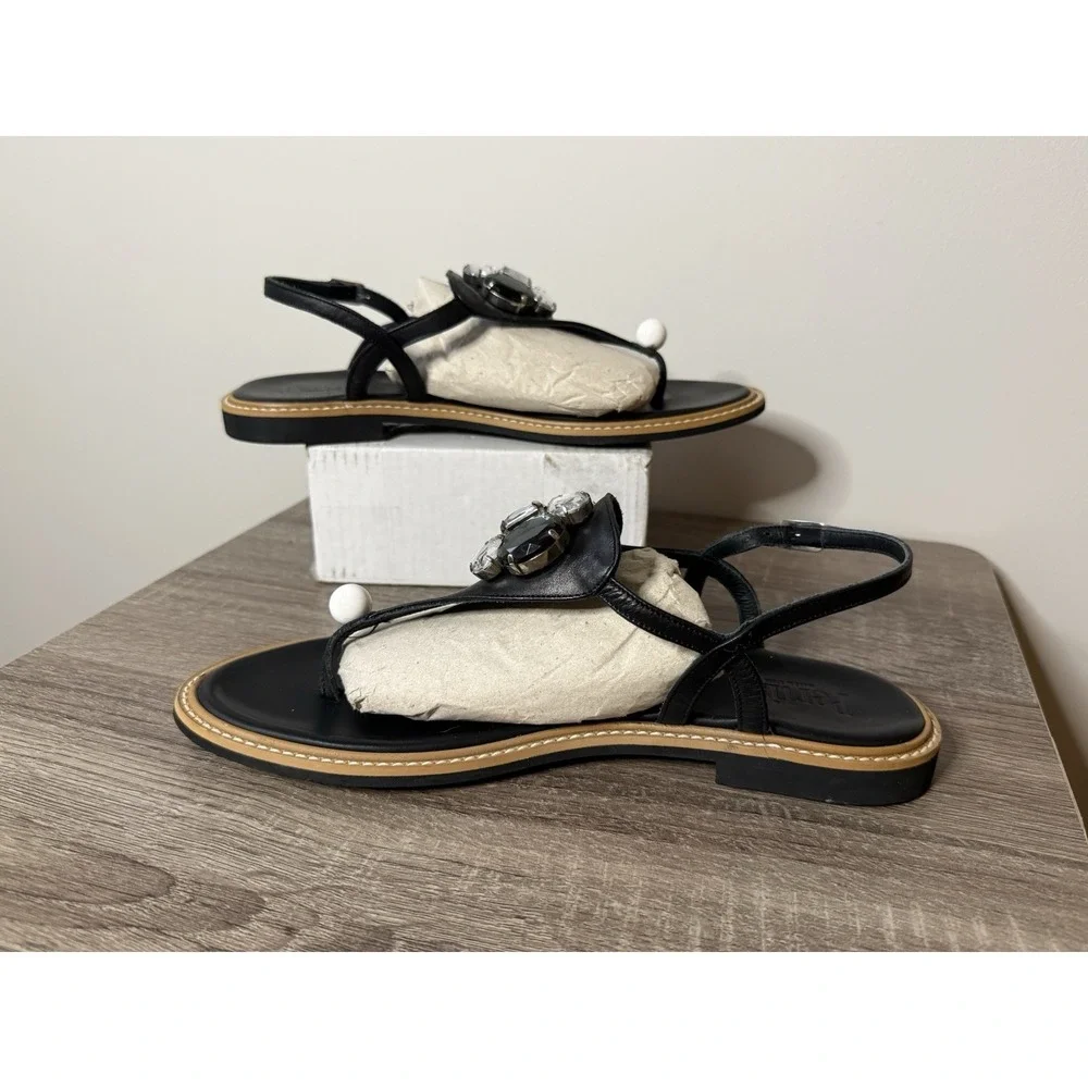 Pertini Black Jeweled Leather thong sandals ankle buckle Women's Sz 8 Made Spain